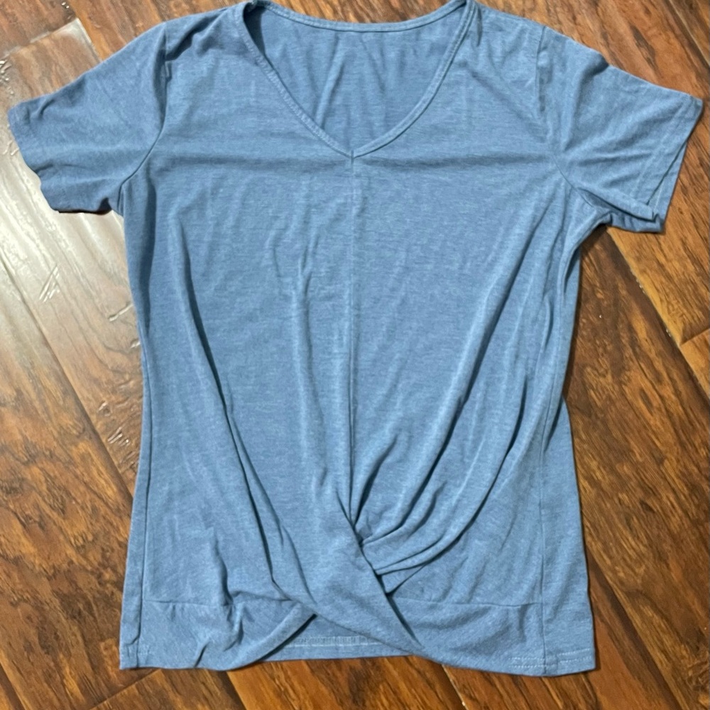 Blue V-Neck Twist Front Women's Top